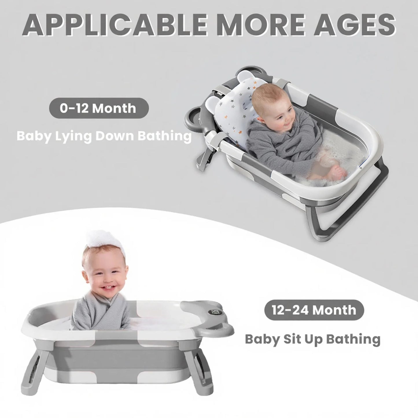 Portable Collapsible Baby Bath Tub With Thermometer And Floating Cushion