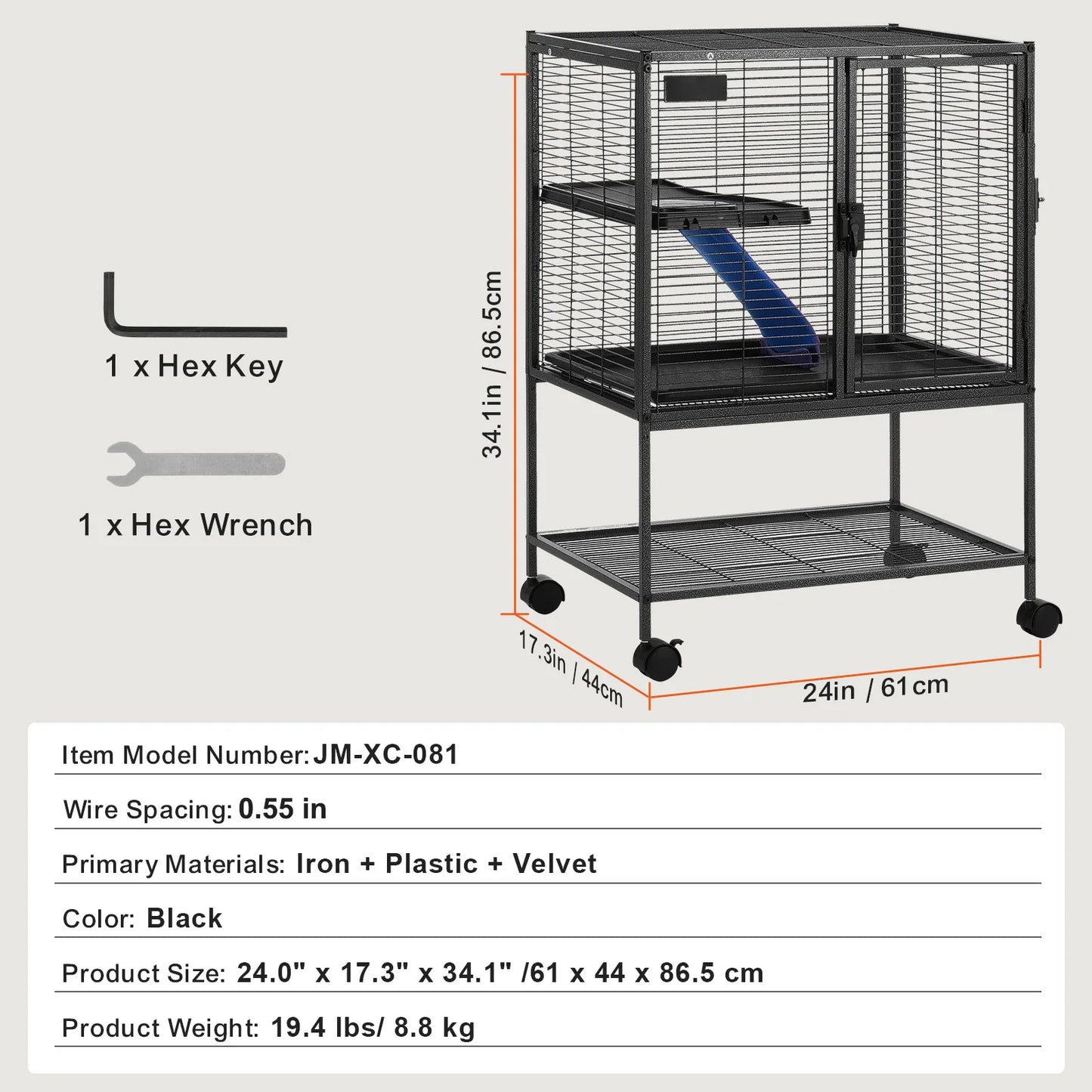 Rolling Metal Ferret Cage 4-Tier For Small Animals