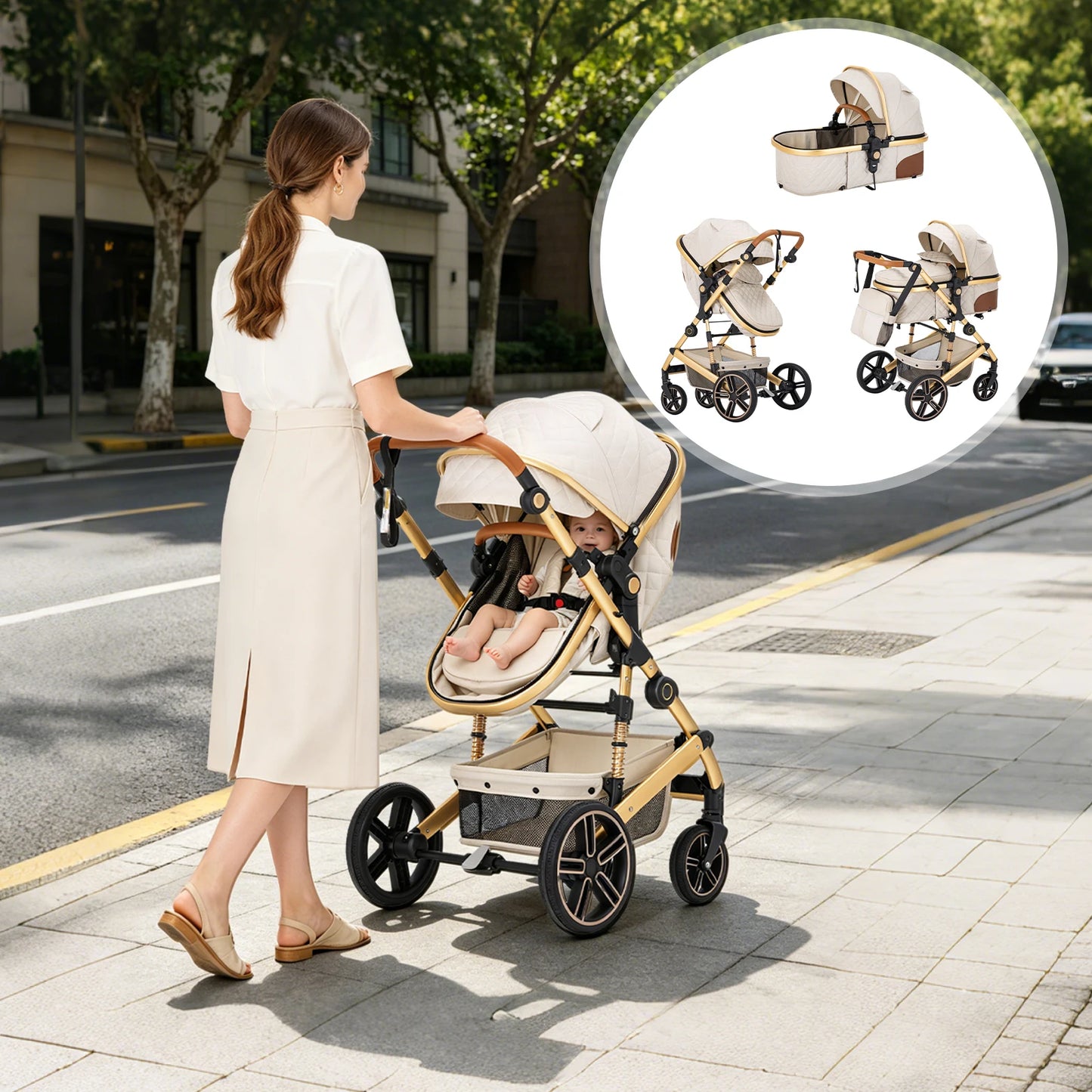2 In 1 Baby Stroller High Landscape Convertible Bassinet Pram