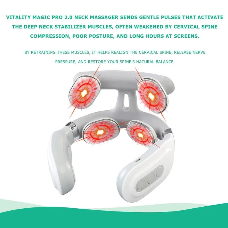Four Heads USB Neck Massager With Heating And Breathing Light