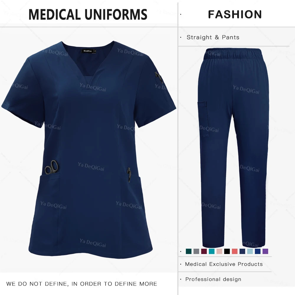 Nursing Scrubs Sets Unisex Medical Uniform Tops Pants