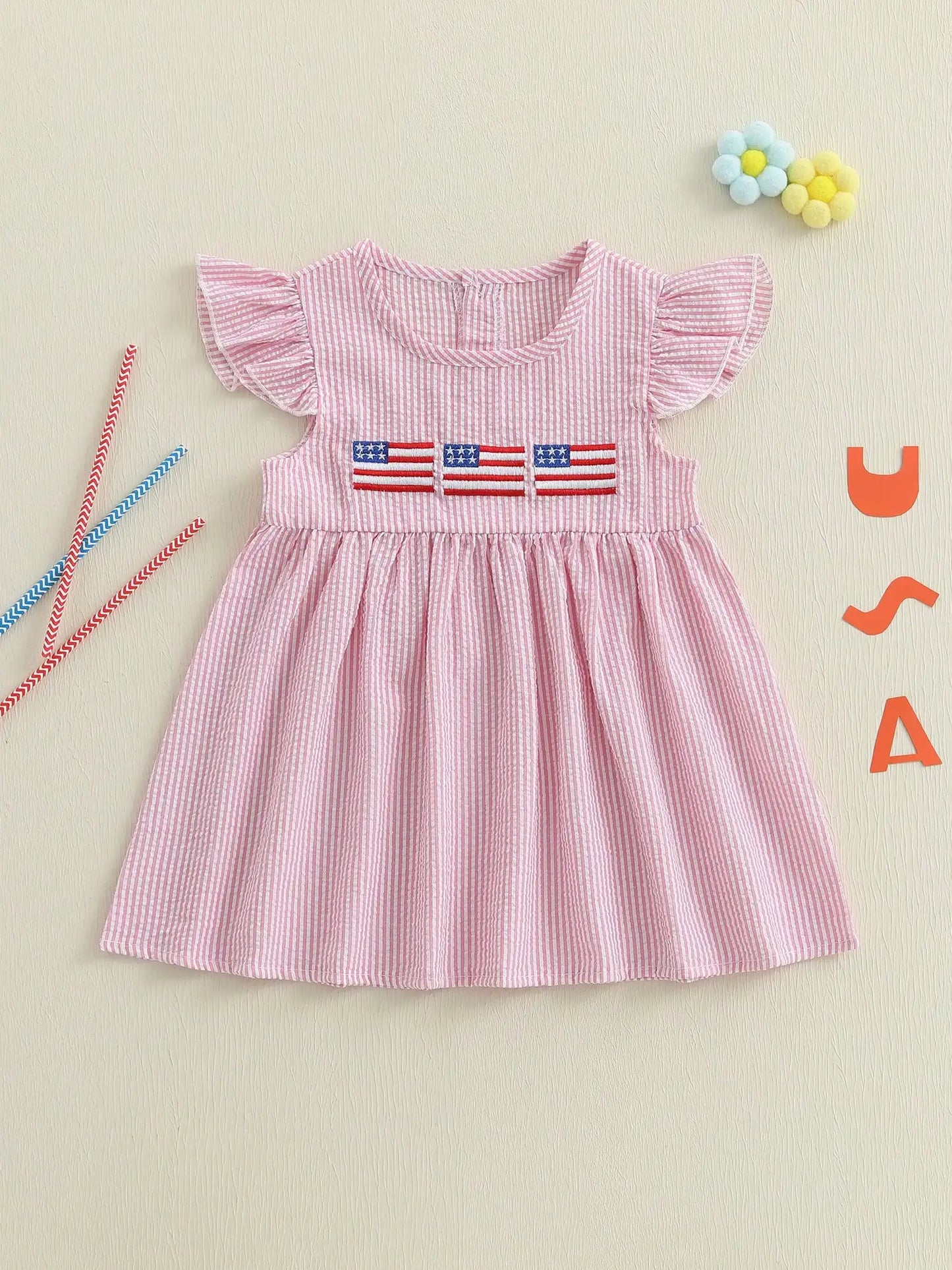 Toddler Girl Fourth Of July Dress American Flag Smocked