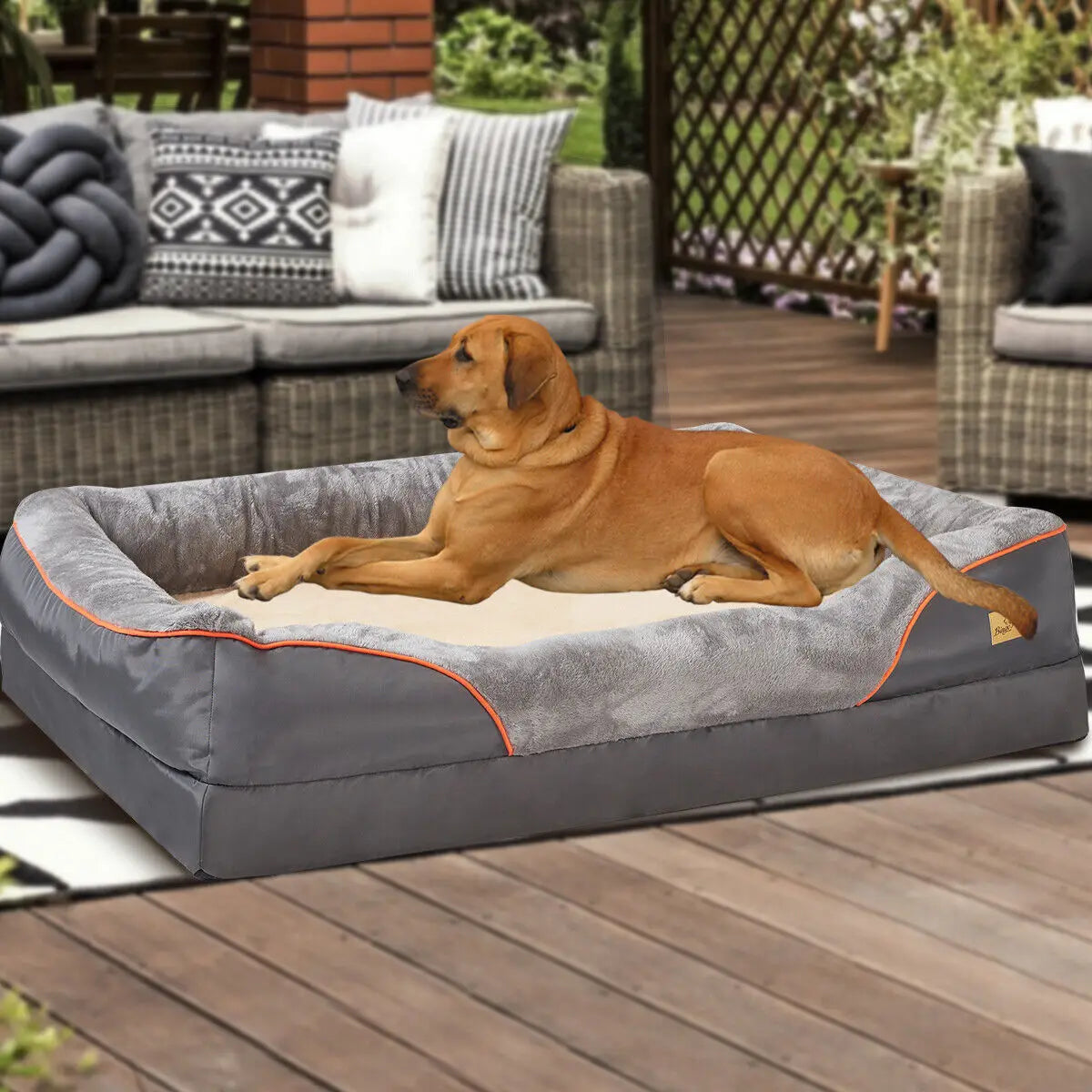 BINGOPAW Orthopedic Memory Foam Dog Bed With Quilted Bolster Waterproof