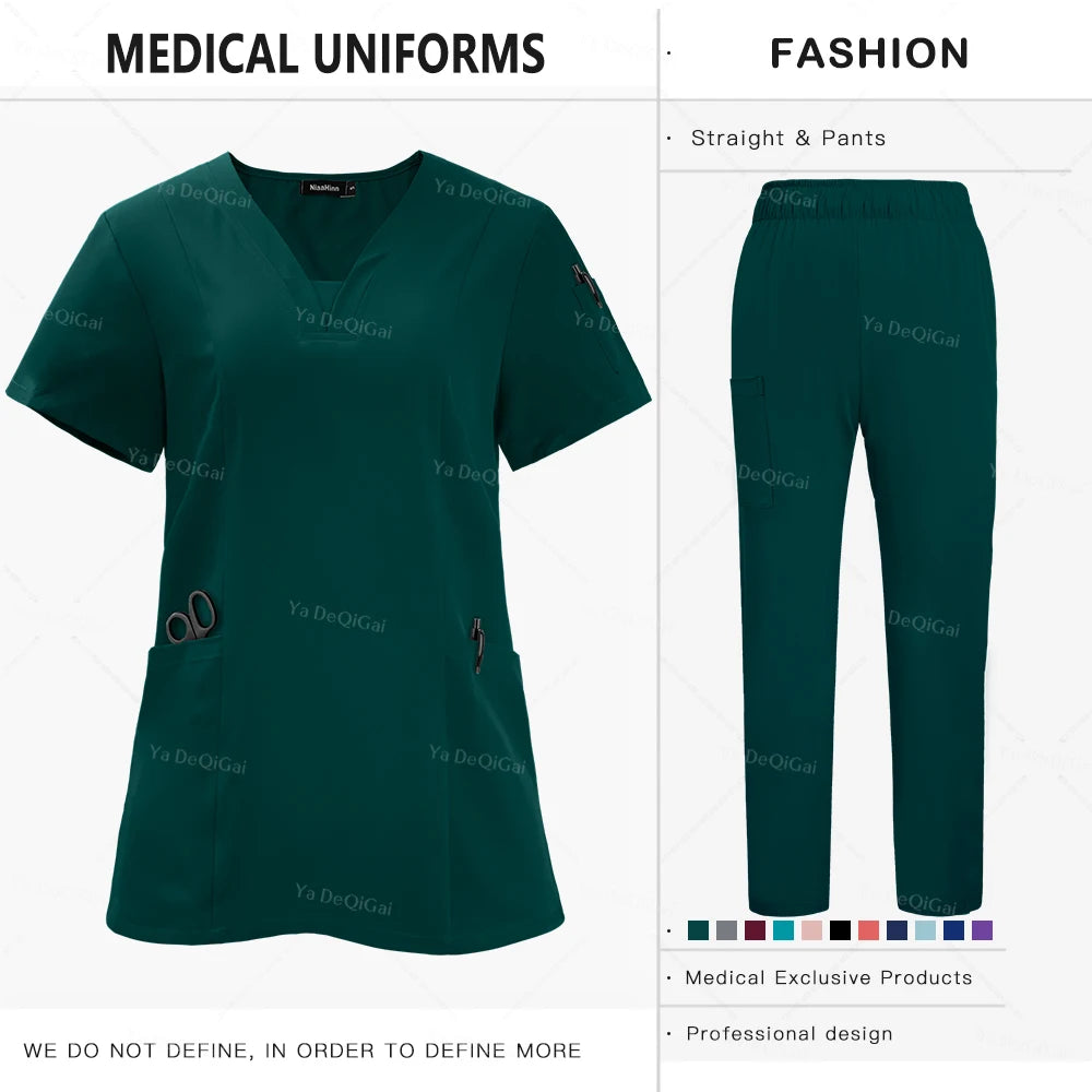 Nursing Scrubs Sets Unisex Medical Uniform Tops Pants