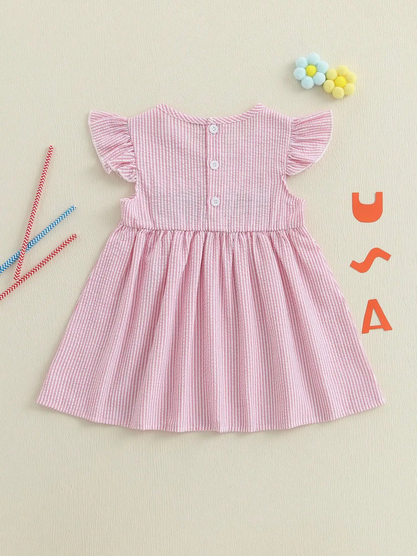 Toddler Girl Fourth Of July Dress American Flag Smocked