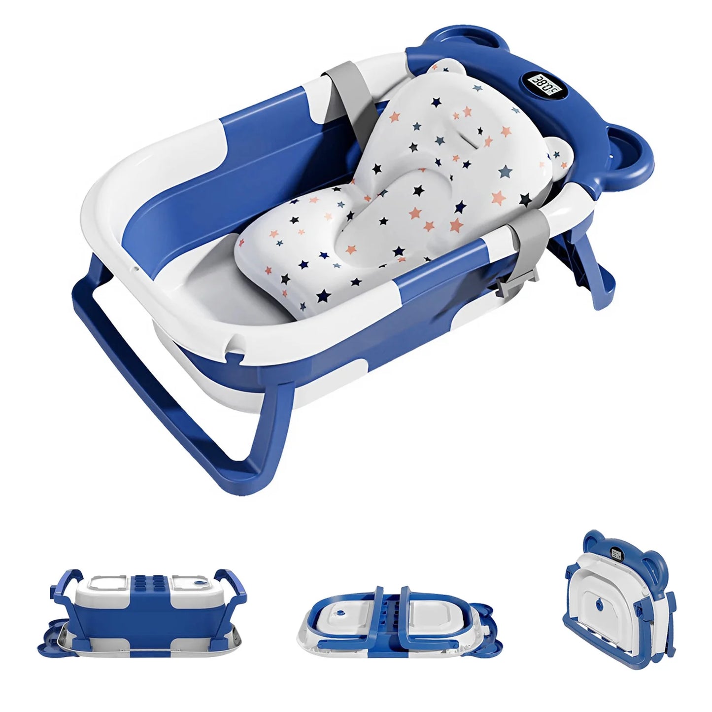 Portable Collapsible Baby Bath Tub With Thermometer And Floating Cushion