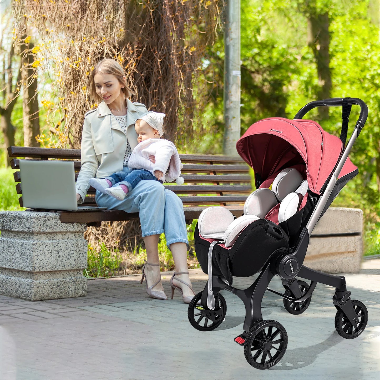 Foldable Baby Stroller Newborn Bidirectional Push Adjustable Backrest