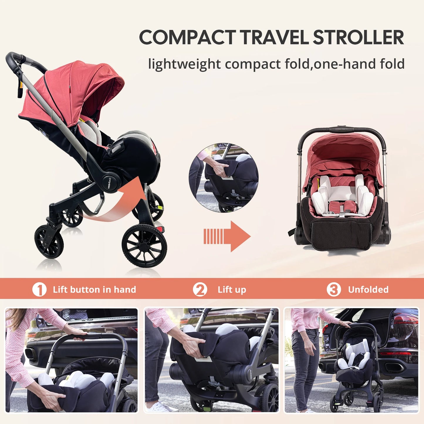 Foldable Baby Stroller Newborn Bidirectional Push Adjustable Backrest