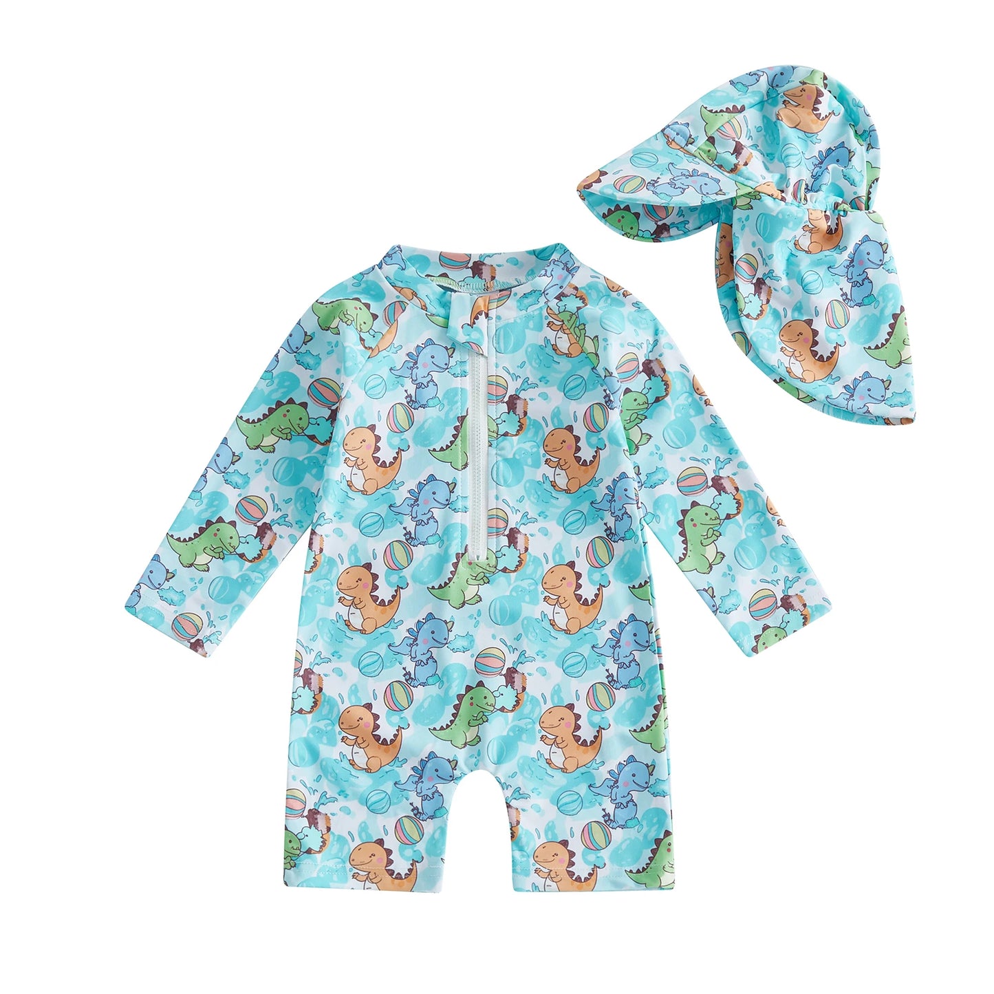 Rash Guard Swimsuit Set With Sun Hat For Baby Girls