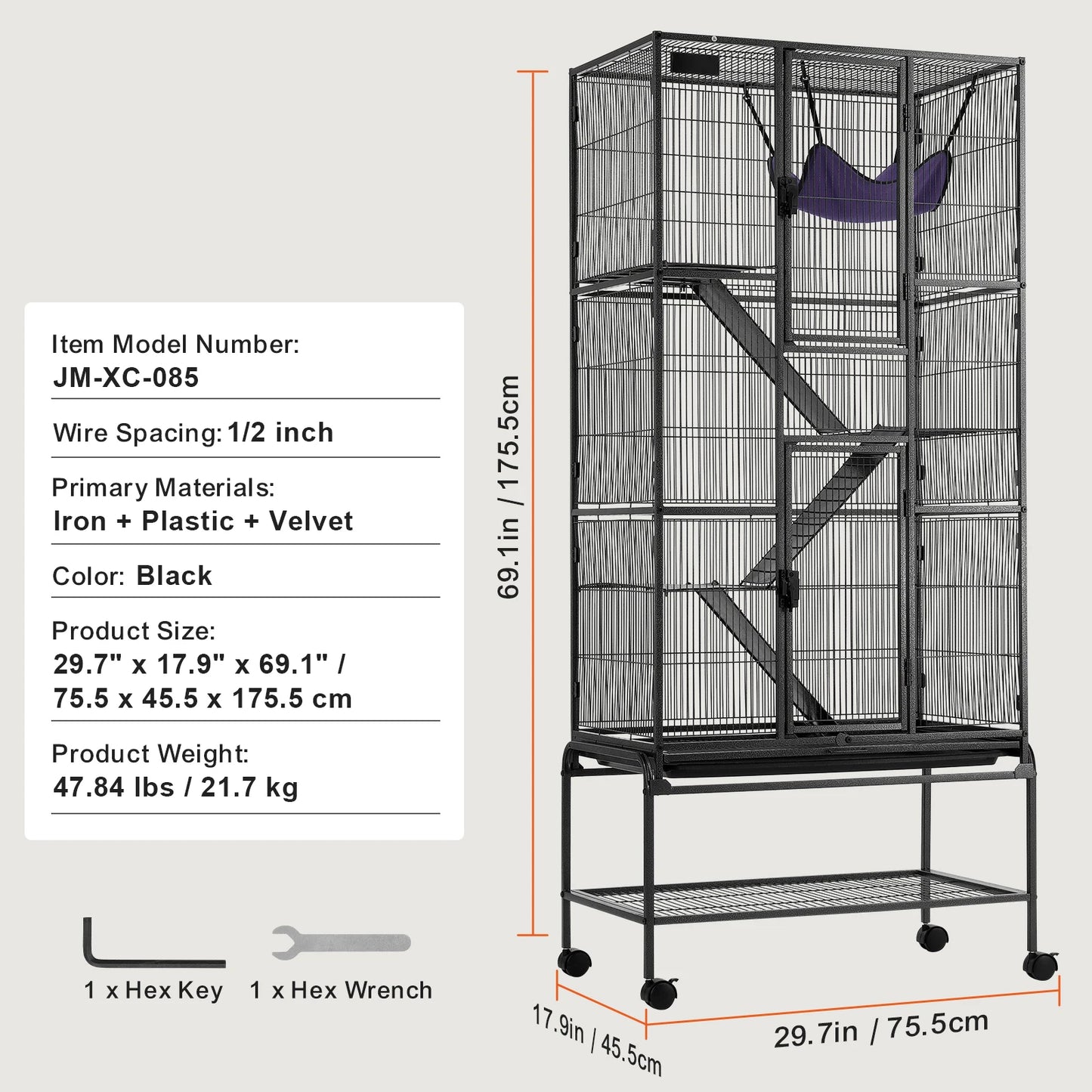 Rolling Metal Ferret Cage 4-Tier For Small Animals