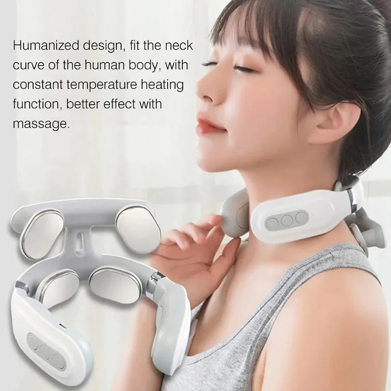 Four Heads USB Neck Massager With Heating And Breathing Light