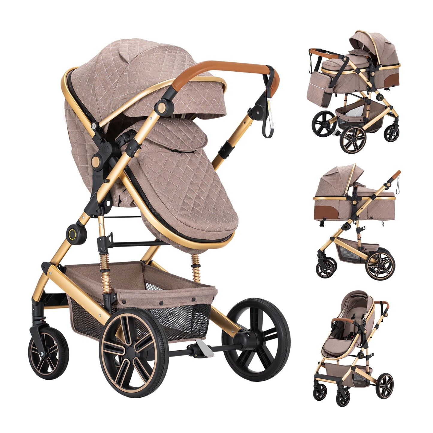 2 In 1 Baby Stroller High Landscape Convertible Bassinet Pram