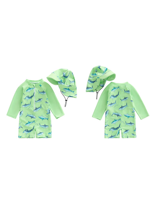Meihuida Baby Rash Guard Swimsuit Shark Print Zip Closure