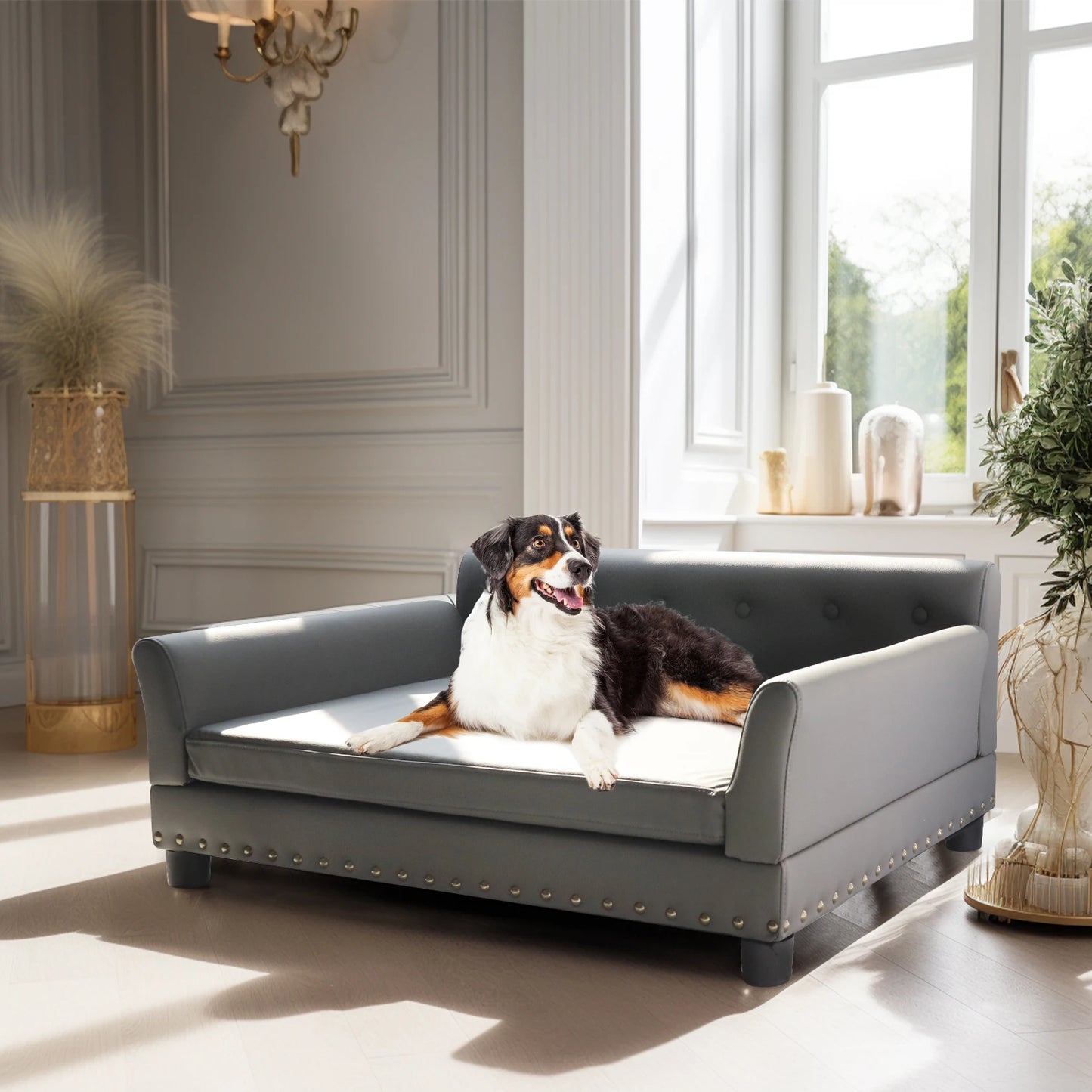BINGOPAW Durable Leather Elevated Rectangle Dog Bed For Dogs