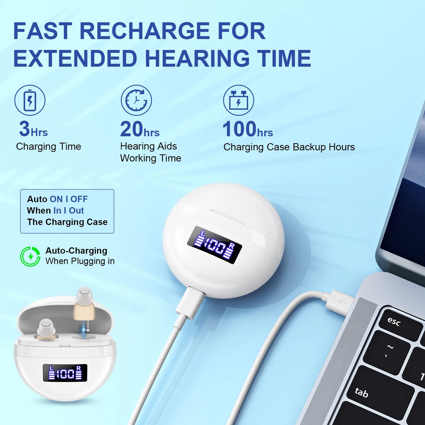 K FCOPTEE Mini In Ear Hearing Amplifier With Rechargeable Display