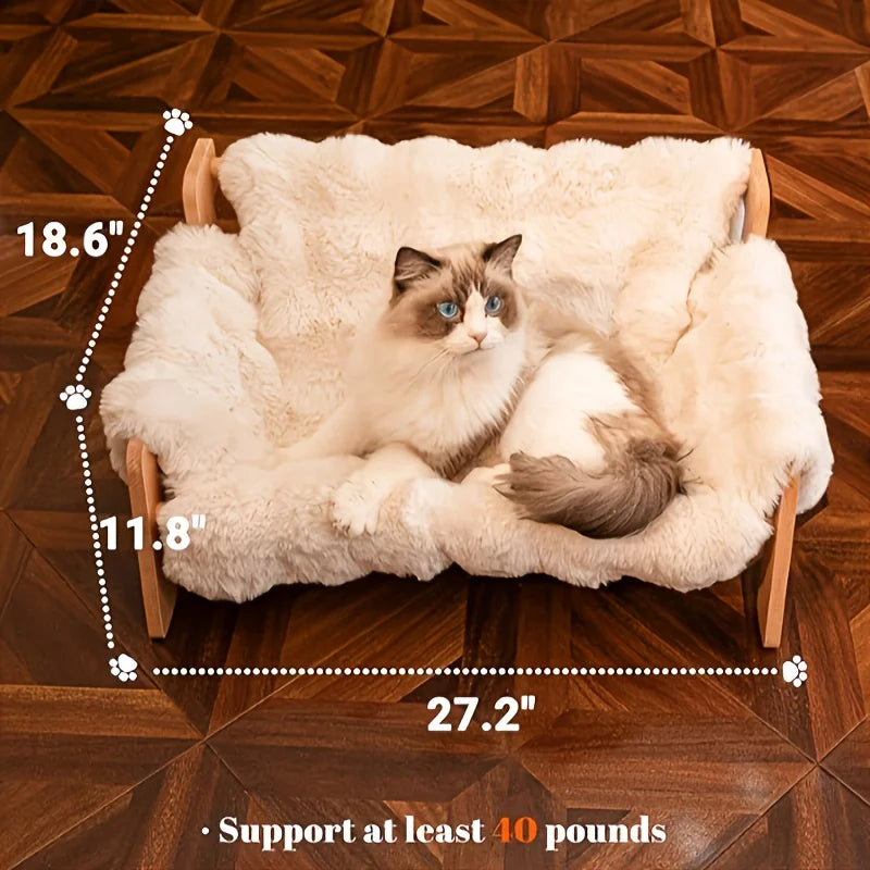 Elevated Solid Wood Pet Couch Bed for Cats and Dogs