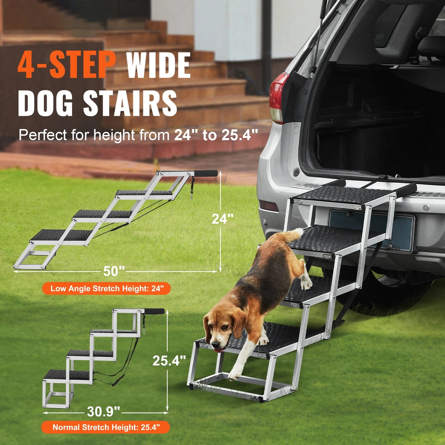 SucceBuy Foldable Dog Car Steps Aluminum 150 Lb Capacity