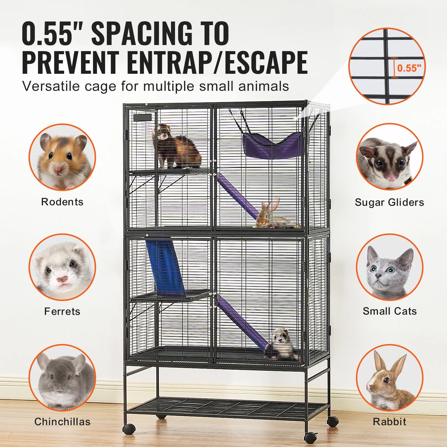 Rolling Metal Ferret Cage 4-Tier For Small Animals