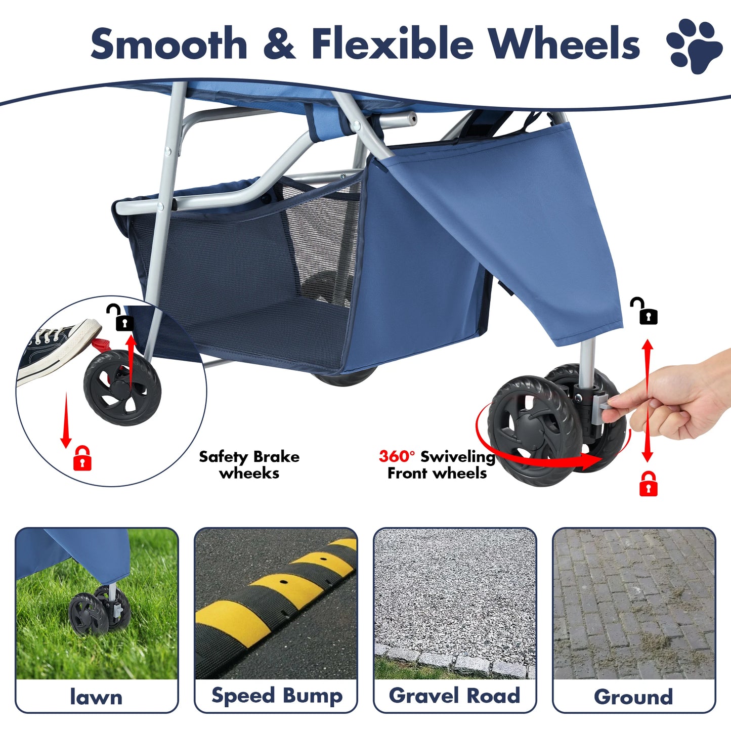 Three Wheel Foldable Pet Stroller for Dogs and Cats