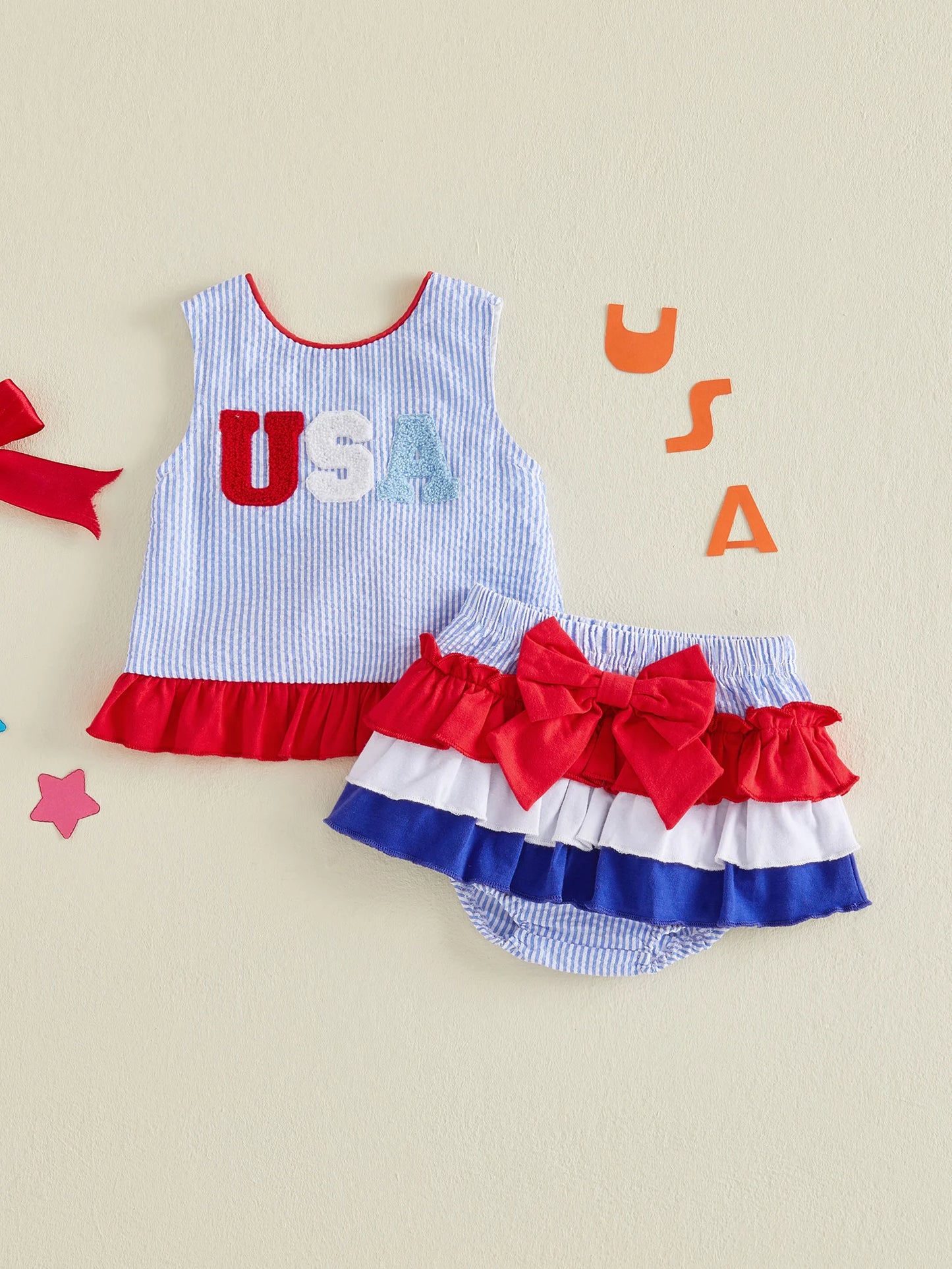 Independence Day Toddler Outfit Set For Baby Girls
