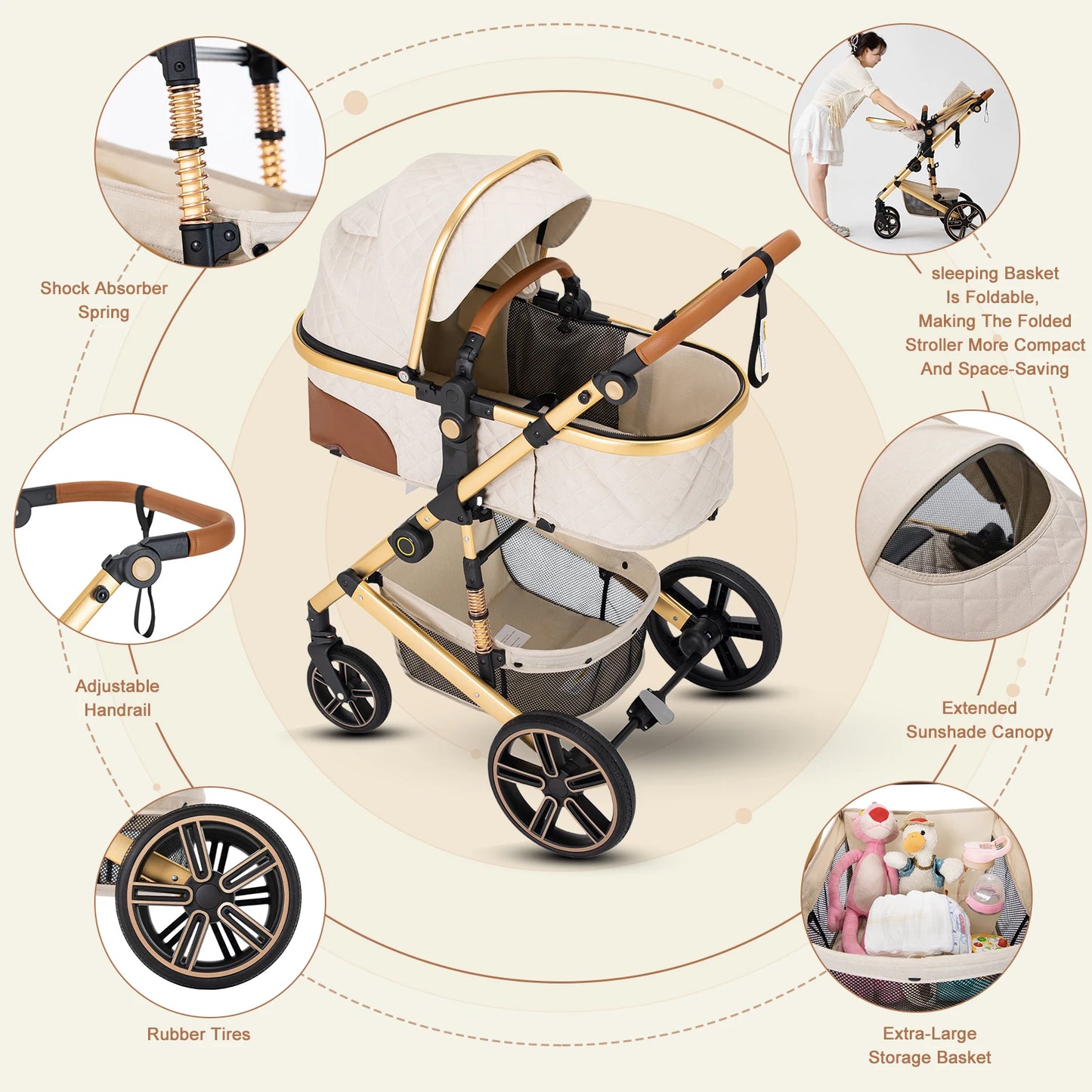 2 In 1 Baby Stroller High Landscape Convertible Bassinet Pram