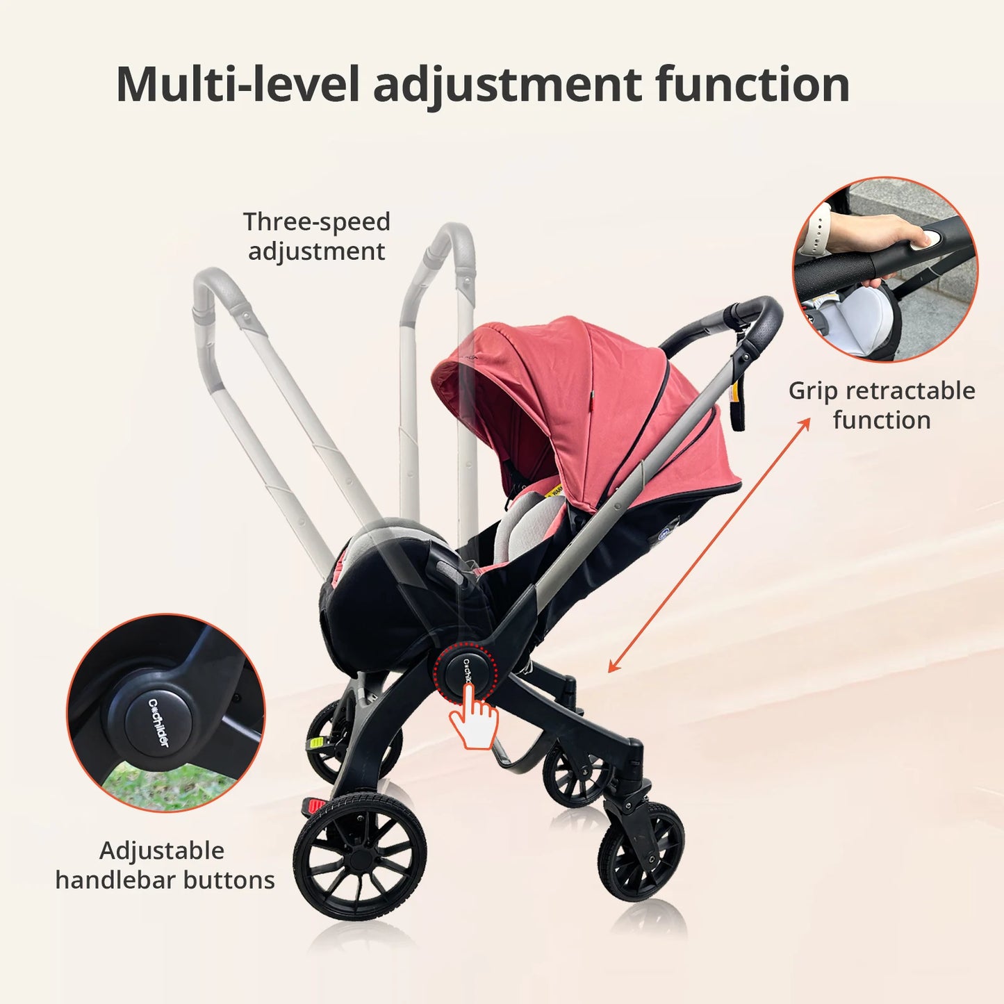 Foldable Baby Stroller Newborn Bidirectional Push Adjustable Backrest