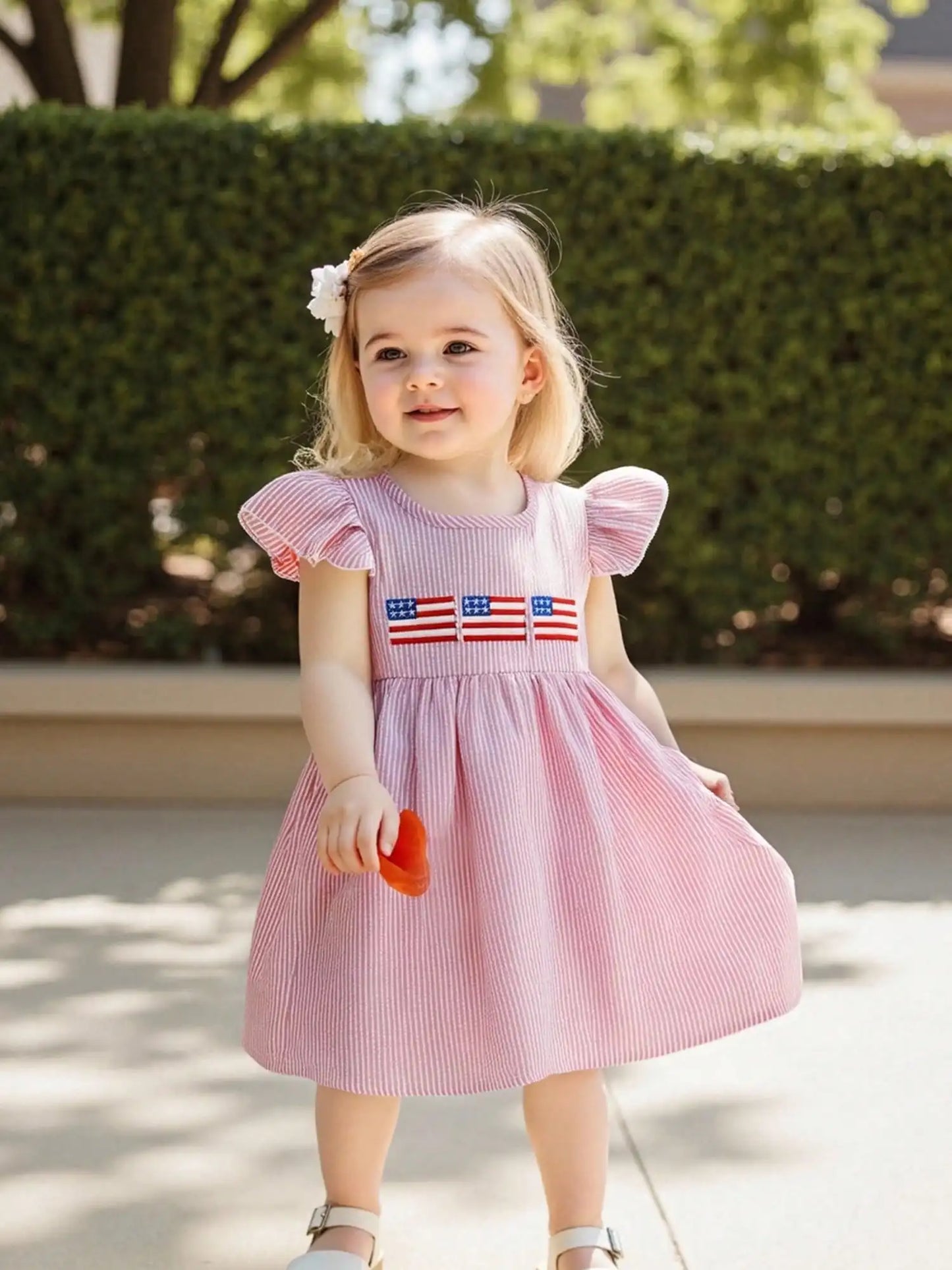 Toddler Girl Fourth Of July Dress American Flag Smocked