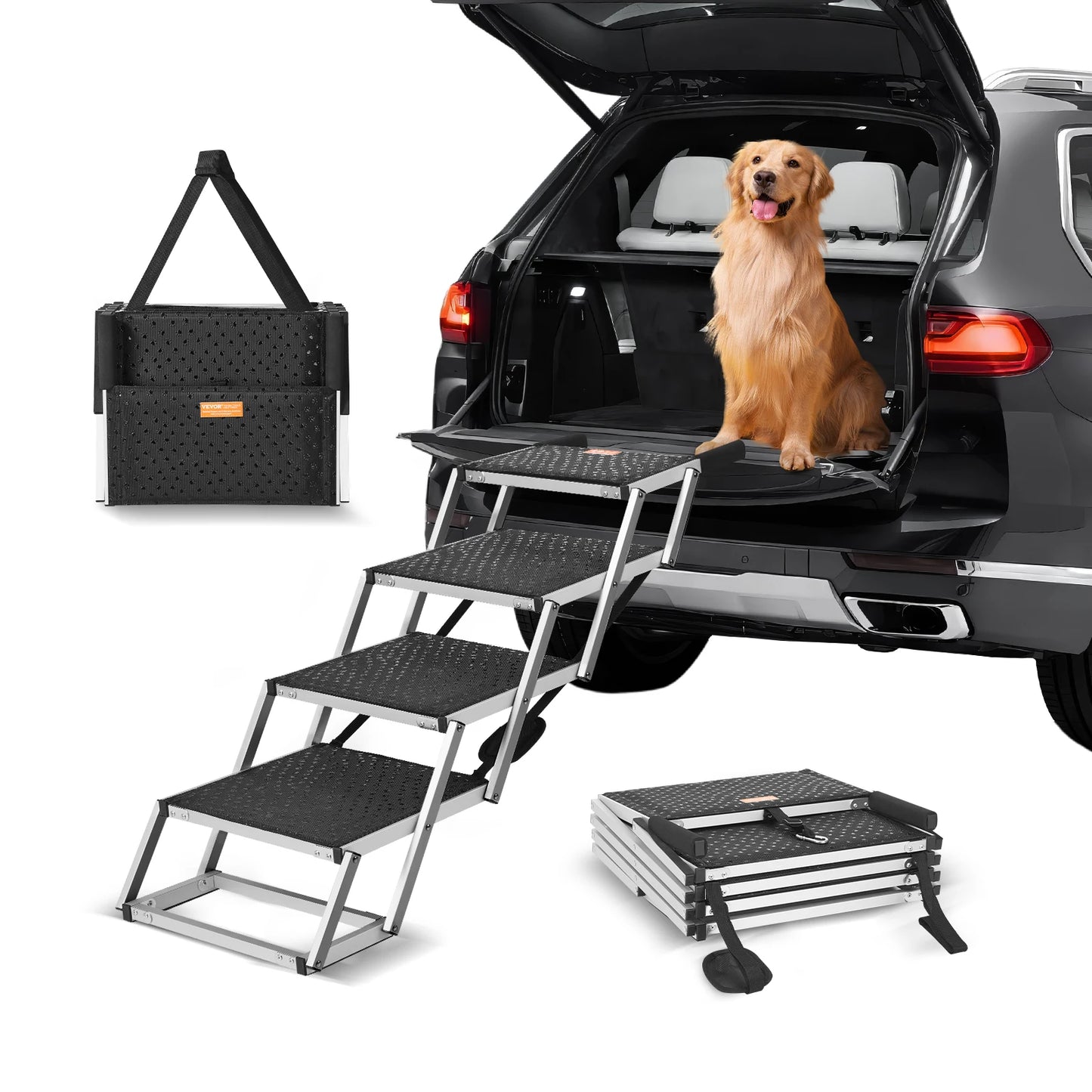 SucceBuy Foldable Dog Car Steps Aluminum 150 Lb Capacity